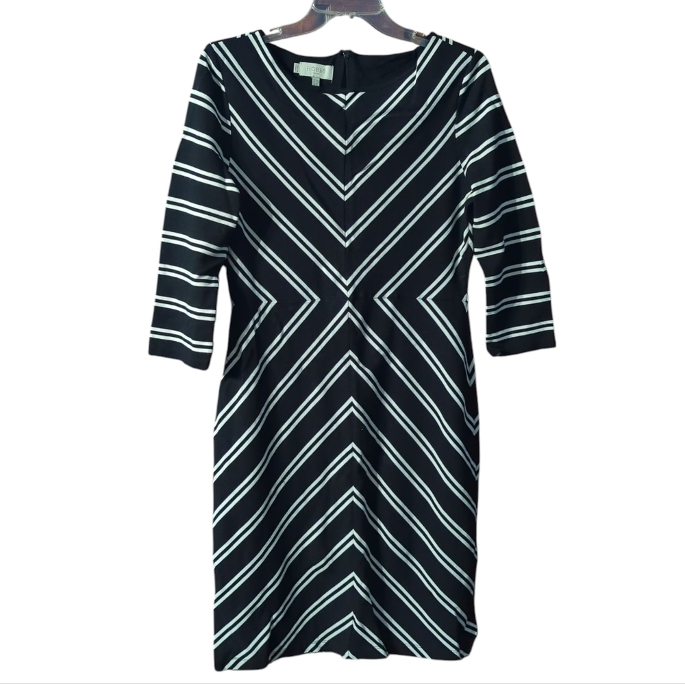 Hobbs Womens Dress‎ Harris Chevron Black White Neutral Quiet Luxury Size 10